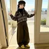 Conjunto de Ropa de Otoño para Niñas 026 Estilo Nuevo Estudiantes de Secundaria Niñas Camisa a Cuadros Pantalones de Pierna Ancha Conjunto de Tres Piezas Ropa de Primavera y Otoño para Niños