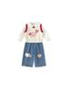 Youbao Roupas Infantis Primavera e Outono Novo Conjunto Camisa com Gola Boneca para Meninas Colete sem Mangas Calça Jeans Conjunto de Três Peças para Crianças