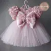 Vestido de Princesa con Lentejuelas para Niñas Pequeñas Hombro Oblicuo Bebé Niño Niños Fiesta Boda Desfile Disfraz de Bebé Rosa