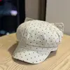 Boina Fofa e Doce com Orelhas de Gato para Estudantes, Versátil para Outono e Inverno, Faz o Rosto Parecer Menor, Chapéu Octogonal, Chapéu de Artista, Chapéu de Jovem