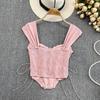 Camisola interior de tubo corto con encaje rosa para mujer, ropa de verano sexy, dulce, con tirantes de espina de pescado y espalda hermosa