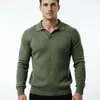 Suéter masculino de outono e inverno, de manga comprida, cor sólida, com gola dobrável, de tricô, versátil, simples, moderno e com estilo "old money".