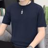 Camiseta Masculina Waffle Manga Curta Cor Pura Verão Fina Camiseta Top Respirável Fresca Camiseta Base para Jovens e Pessoas de Meia-Idade