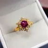 Anel de Granate de Magnésio-Alumínio Natural Transfronteiriço Acessórios Femininos Nicho Alto Padrão Joias de Prata 925 6*6 Moda Venda Direta da Fábrica
