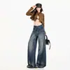 2026 Nova Tendência Feminina Calça Wide Leg Solta Cintura Alta Retro Cós Irregular Suporte Dropshipping