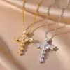 Collar Colgante de Cruz Punk de Moda con Microincrustaciones de Circonita de Cobre Transfronterizo Europeo y Americano con un Diseño de Nicho de Lujo Ligero