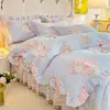 Estilo Princesa Coreana Borde de Encaje Algodón Puro Faldón de Cama Juego de Tres Piezas ins Nude Dormir Color Sólido Colcha de Algodón Antideslizante Sábana de Cama Clase A