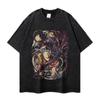 Camiseta de Manga Corta con Estampado de Anime Superman por Inyección Directa de Tinta Blanca para Hombre y Mujer, Lavado Pesado, Desgastada, Marca Trendy Transfronteriza