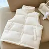 Colete puffer rosa com gola alta, outerwear sem mangas estilo coreano folgado, inverno 2026