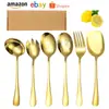 Juego de Cubiertos de Acero Inoxidable Transfronterizo: Cuchara para servir, Cuchara de buffet, Tenedor, Cuchara para ensalada, Tenedor, Espátula de cabeza cuadrada, Juego de cucharón para sopa