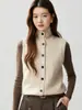 Chaleco Cárdigan de Punto Trenzado Jacquard de Cuello Alto para Mujer Cálido Elegante Suave Sin Mangas Suéter Base de Punto