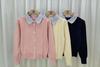 Cardigã de malha para mulheres outono e inverno Novo estilo preppy duas peças falsas cor contrastante gola polo manga longa top suéter curto para mulheres