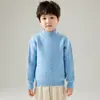 Nuevo suéter de lana tejido de otoño e invierno para niños y niñas, jersey de cuello semi-alto, camiseta base de cachemira para bebé, engrosada