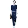 Traje de Moda Casual para Mujer, Nuevo Conjunto de Dos Piezas con Sudadera de Manga Larga con Patchwork Elegante y Pantalones Deportivos Rectos para Tallas Pequeñas