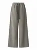 0508 Calças de Lã e Seda Wide-Leg Outono/Inverno Cintura Elástica Cordão Calças de Perna Reta Espessura Caimento Versátil Calças Femininas