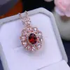 Colgante de Granate Rojo Natural Plata de Ley S925 Incrustado con Granate Puro Piedra para Mujer Piedra Principal 6*8mm