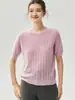 Suéter Feminino Loose Gola Redonda Tricô Trançado Estilo Coreano Manga Curta Campari 25% Seda de Amora 75% Caxemira