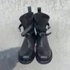 Versión de cuero suave~hebilla de cinturón retro botas cortas de caballero tacón grueso botas de vaquero occidentales para mujer punta redonda ajustadas botas cortas de motocicleta