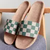 Pantuflas de Lino a Cuadros de Verano Nuevas para Cuatro Estaciones para Mujeres en Casa para Parejas Suelo de Madera Interior Pantuflas de Suela Suave Antideslizantes para Hombres
