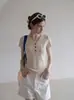Camiseta de punto de lino de manga corta con cuello en V, estilo vintage old money para mujer, súper elegante, estiliza y chic para el verano