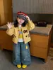 Ropa Infantil Estilo Coreano Nueva Otoño 2026: Chaqueta Bordada de Gato con Estampado de Leopardo para Niña y Jeans de Pierna Ancha Abotonados
