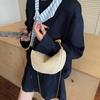 Moderna Bolsa Nueva de Bollo de Paja con Cadena, Bolso de Hombro Cruzado Individual, Bolso Tejido, Bolso Pequeño Metálico Estilo Chanel