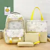 Novo Conjunto de Mochila com Orelhas de Gato Estampada de Estrelas, Lindo Conjunto de Mochila Escolar de Quatro Peças para Alunos do Ensino Fundamental e Médio para Reduzir o Peso e Proteger a Coluna