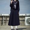 Cian Tres Uniforme de Marinero Japonés Básico Uniforme Escolar Ortodoxo Genuino Vestido Midi Vestido de Verano Falda Larga de Chica Mala
