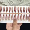 Puntas de uñas tipo ojo de gato color granada, alta gama, ojo de gato ovalado mediano-largo, todos los tamaños disponibles, uñas ovaladas ponibles