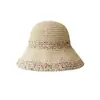Sombrero de Pescador de Paja para Mujer, Sombrero de Cubo Transpirable de Verano Estilo Coreano Que Hace que la Cara Parezca Más Pequeña, Sombrero de Paja de Playa con Ala Ancha para Protección Solar