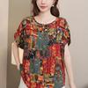 Ropa de Verano Casual Estampada de Manga Corta para Mujer Tallas Grandes 1688 Blusa Suelta de Rayón y Seda para Mujer Camiseta de Manga Corta