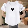 Diseño tipo mamá con una vibra pura y seductora, camiseta básica de verano de cintura alta ajustada, camiseta de manga corta con cuello redondo de algodón imitación para chica atrevida