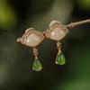 Pendientes de plata de ley S925 con jaspe hetiano bañados en oro para mujer, con forma de abanico, elegantes y personalizados.