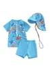 0-6,6-12M,12-18M,18-24M,2-3A traje de baño infantil de tres piezas con gorro dividido