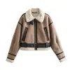 Comercio exterior 2025 otoño/invierno nueva chaqueta corta de piel sintética integrada estilo retro de motocicleta para mujer 8073236