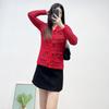 Roupa Feminina Transfronteiriça Outono e Inverno Novo Cardigã Tricotado Jaqueta Estilo Chanel Decote em V Xadrez Vermelho com Vivo de Luxo Leve Francês