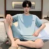 Pijama de Verano Fino de Modal con Mangas Cortas para Adolescentes Hombres, Se Puede Usar Afuera, Estilo Coreano, Tallas Grandes, Conjunto Casual para Estar en Casa