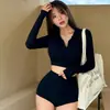 Nuevo traje de baño de boxeo sexy de manga larga dividido para mujer, que cubre la barriga, adelgazante, para pecho pequeño, push up, bikini conservador, traje de baño para aguas termales