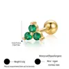 Arete de titanio triangular de tres piedras de zirconia cúbica con rosca, arete de titanio dorado con bola retorcida, aretes piercing de titanio, joyería para orejas