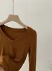 Omalai Camiseta Básica Manga Longa Gola V Cor Sólida Slim Fit Primavera Nova Chegada 6228