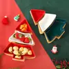 Prato de Lanche Árvore de Natal em Cerâmica Personalizado, Bandeja Criativa para Uso Doméstico na Sala de Estar com Compartimentos, Prato de Lanches, Bandeja para Lanches e Frutas Secas