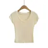 Cl2432-25 Novo Estilo de Inverno Estilo Europeu e Americano Estilo Básico Simples Puro Sexy Sexy Decote V Profundo Manga Curta Camiseta Casual