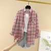 Camisa de cuadros para mujer 2026 primavera y otoño nuevo estilo coreano holgada de manga larga cepillada retro estudiante chaqueta holgada