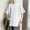 Camiseta de manga curta de cor sólida de verão, camiseta masculina da moda, meia manga solta, rosa, camiseta de meia manga, estilo Hong Kong, roupas da moda para meninos
