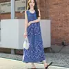 Vestido de algodão e seda plus size super emagrecedor e que valoriza a silhueta, estilo novo para usar por cima, vestido casual A-line floral sem mangas solto e jovial