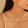 Collar de Bolas Redondas Esmeriladas de Acero de Venta Caliente Transfronteriza Set de Joyería de Acero Inoxidable con Colgante Redondo de Perlas para Moda Femenina