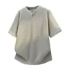 Nova Camiseta de Malha Masculina de Manga Curta com Decote V Cor Sólida Estilo Old Money 2026 Verão com Toque de Luxo, Caimento Solto, Blusa Tendência Plus Size