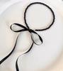 Joyería Transfronteriza Europea y Americana de Venta Caliente Elegante Corte Francés Perla de Imitación Borla de Cinta con Cordones Collar de Lazo para Mujer