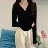 Camiseta de manga larga con cuello polo de hombro estilo americano para mujer, verano supercaliente, diseño dulce, nicho con sentido del estilo, dulce chica picante, top ajustado