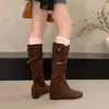 Primer Encuentro Temporada Aumentar Altura Botas de Terciopelo Apiladas Botas Largas Mujer Nuevo 2026 Otoño Invierno Marrón Retro Meilade Adelgazante